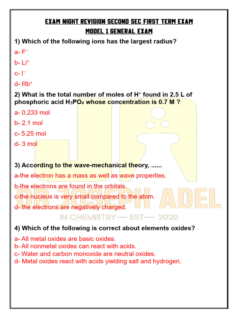 Chemistry Exam Revision Questions | PDF | Mole (Unit) | Molecules