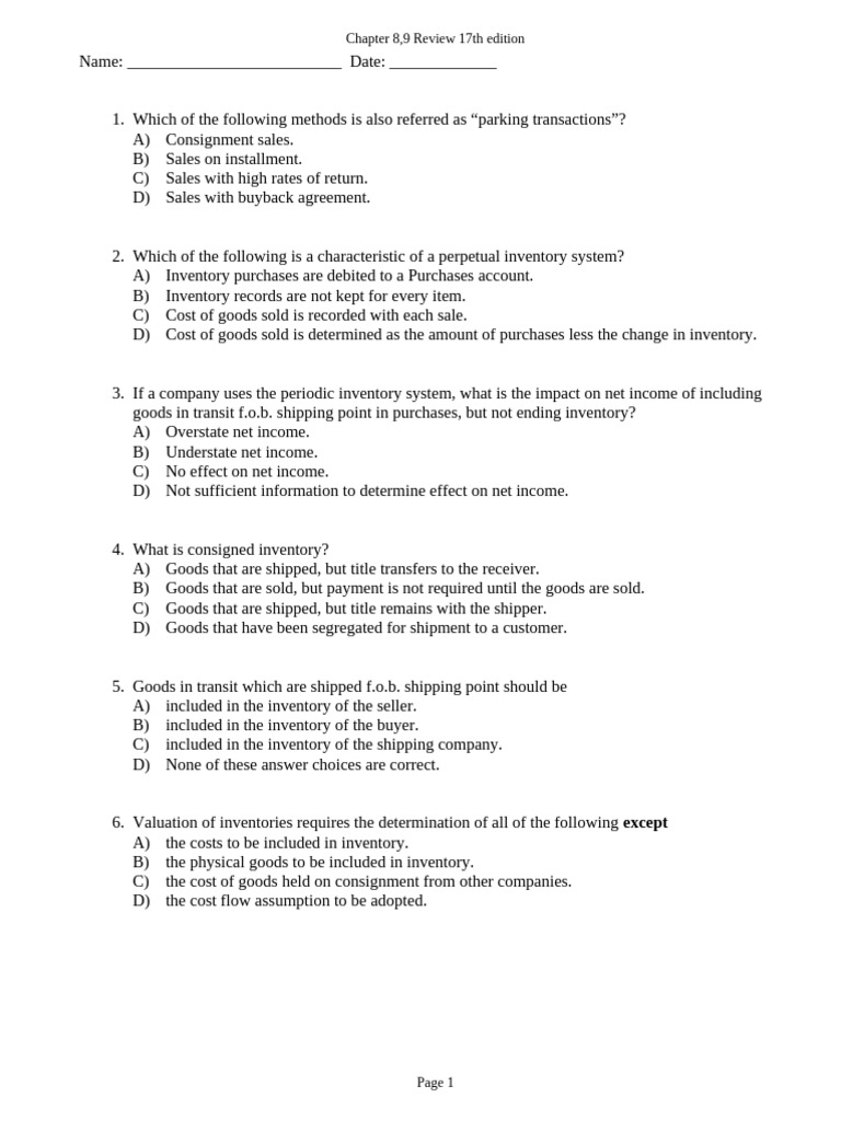 Chapter 8-9 Inventory Review Questions | PDF | Inventory | Cost Of ...