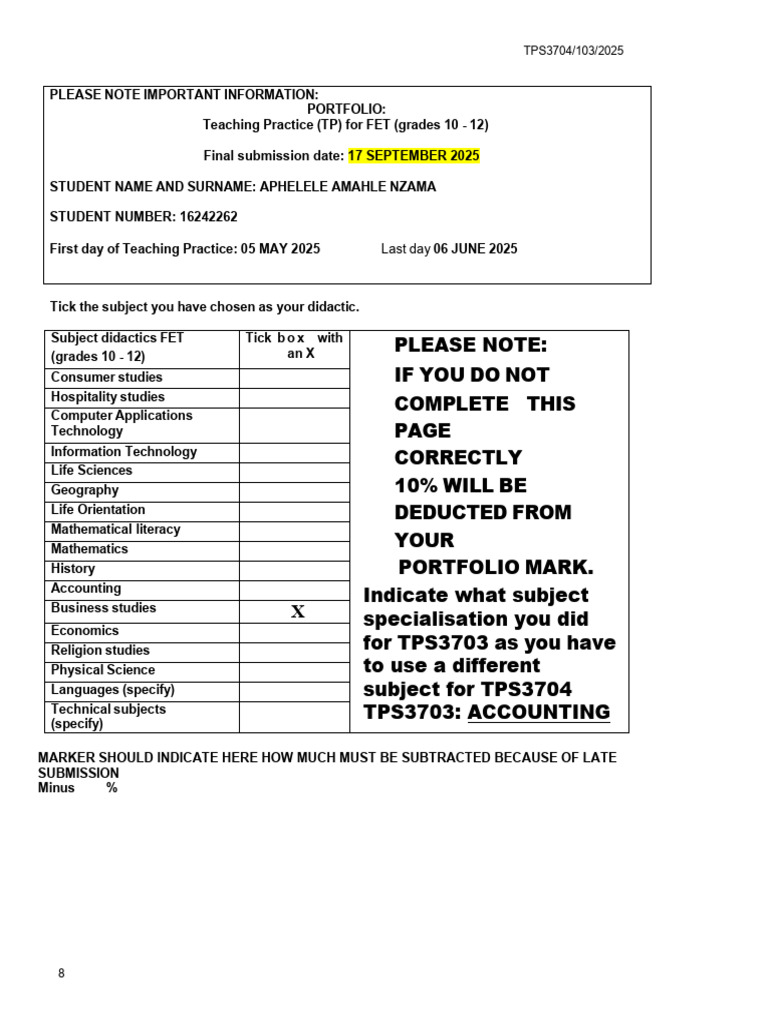 FET Teaching Practice Portfolio Guide | PDF | Educational Assessment ...