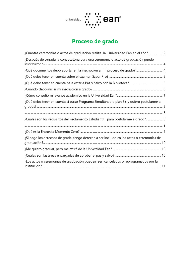 Proceso de Grado en la Universidad Ean | PDF