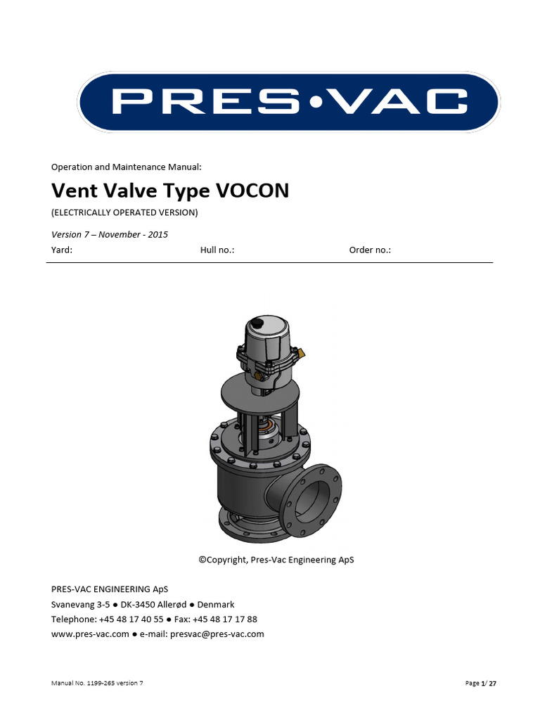 VOCON Vent Valve Operation Manual | PDF | Valve | Pressure Measurement