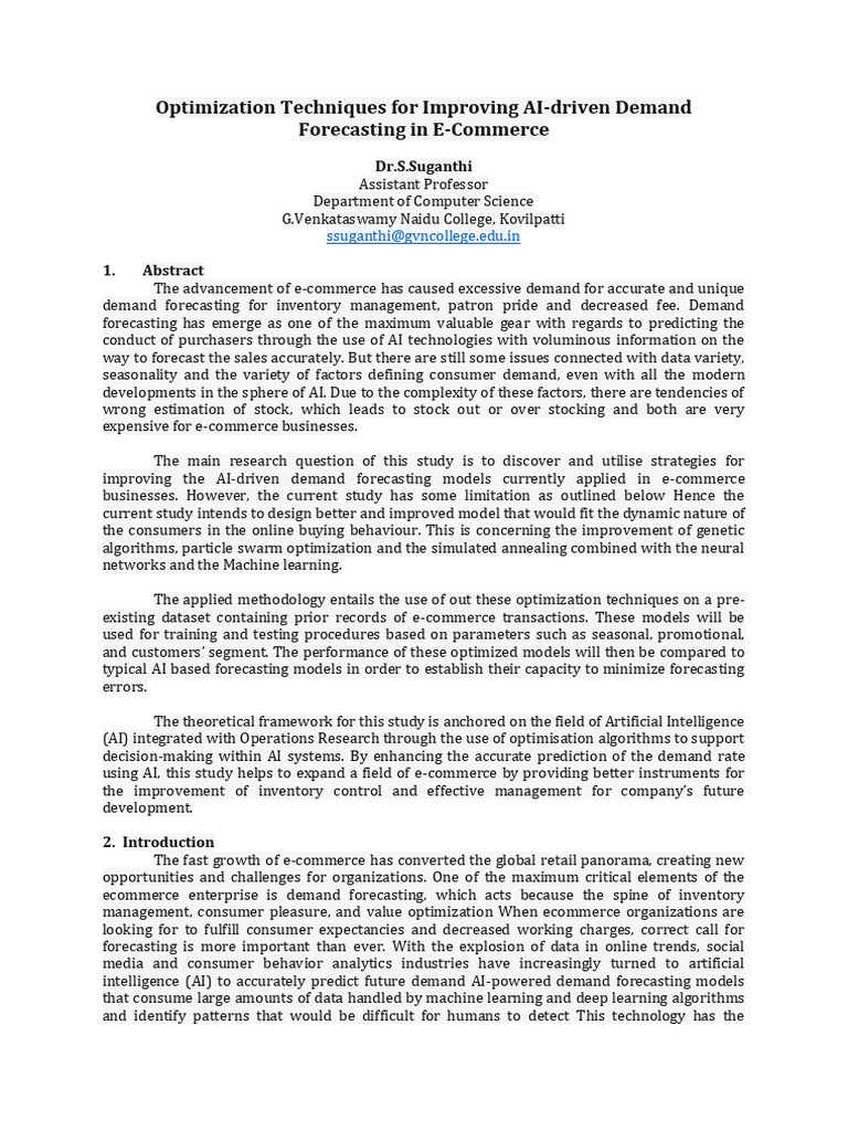 AI Optimization for E-Commerce Forecasting | PDF | Artificial ...