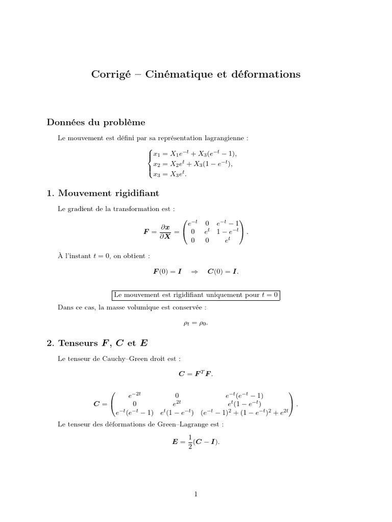 Cinématique et déformations en mécanique | PDF | Tenseur | Rotation