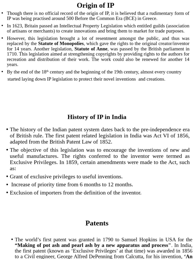 History and Evolution of IP Laws in India | PDF | Intellectual Property ...