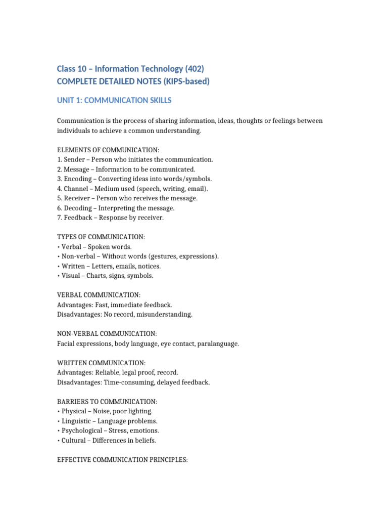 Class 10 IT Notes: Communication & Skills | PDF | Communication ...