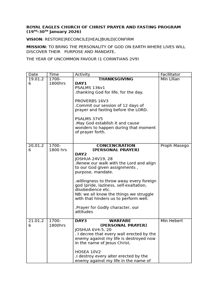 Royal Eagles Church Prayer Program 2026 | PDF | Prayer | Jesus
