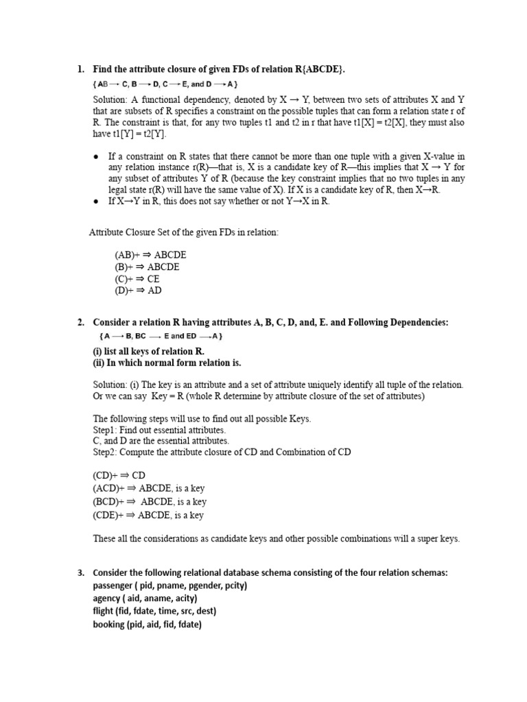 Attribute Closure and Relational Algebra Queries | PDF | Data Model ...