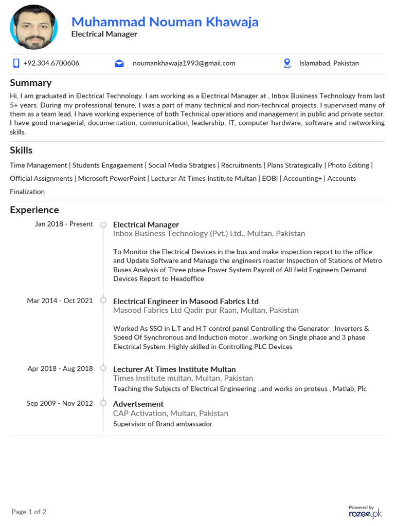 Electrical Manager Resume Overview | PDF | Electricity | Electrical ...