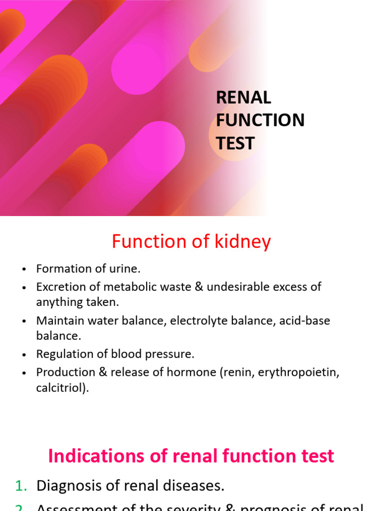 Renal Function Tests Overview and Procedures | PDF | Creatinine | Kidney