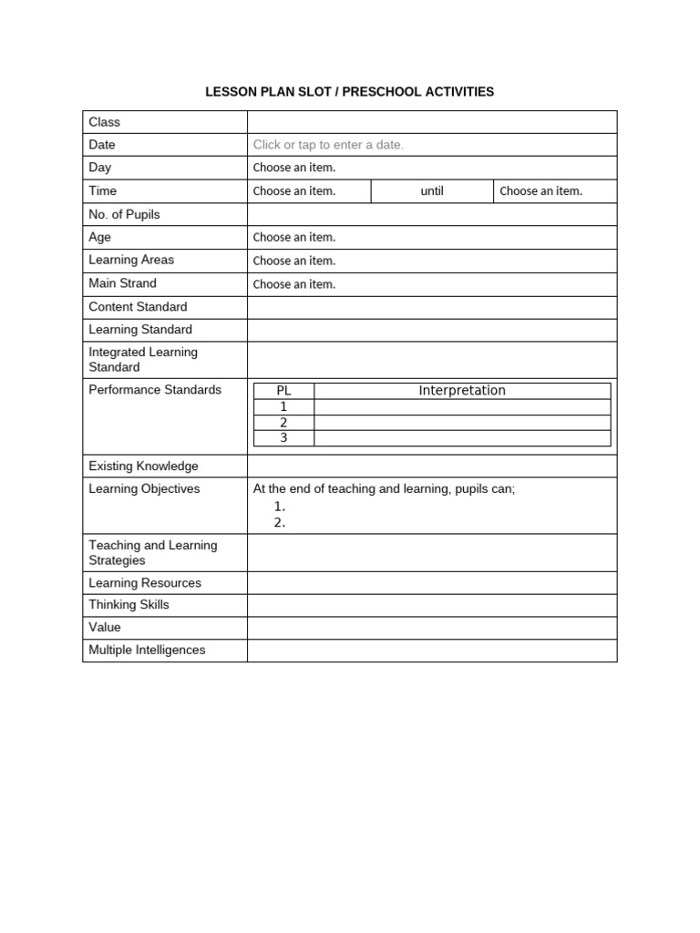 Preschool Lesson Plan Template | PDF