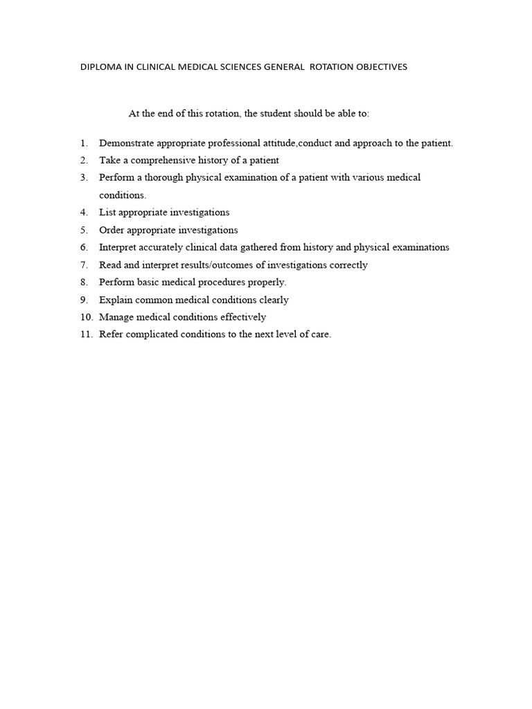 Clinical Medical Sciences Rotation Goals | PDF