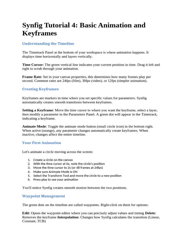 Synfig Keyframes & Basic Animation Guide | PDF