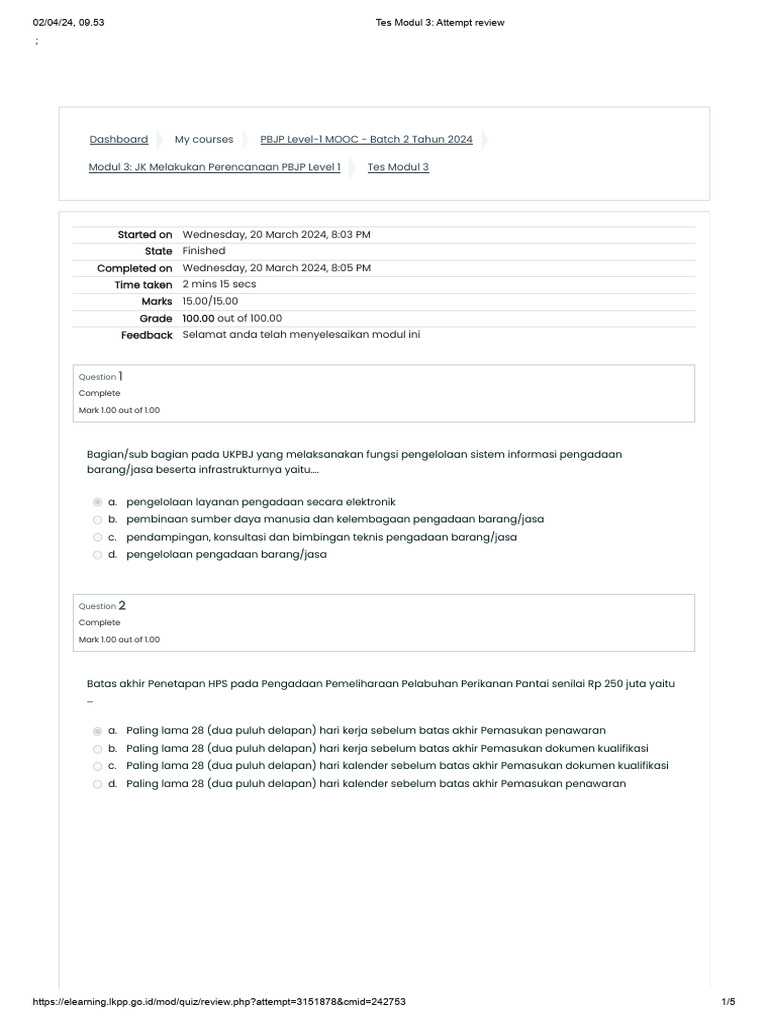 Tes Modul 3 PBJP Level 1 2024 | PDF