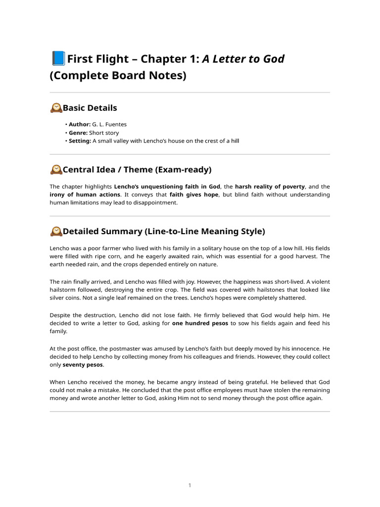 First Flight – Chapter 1_ a Letter to God (Complete Board Notes) (3 ...