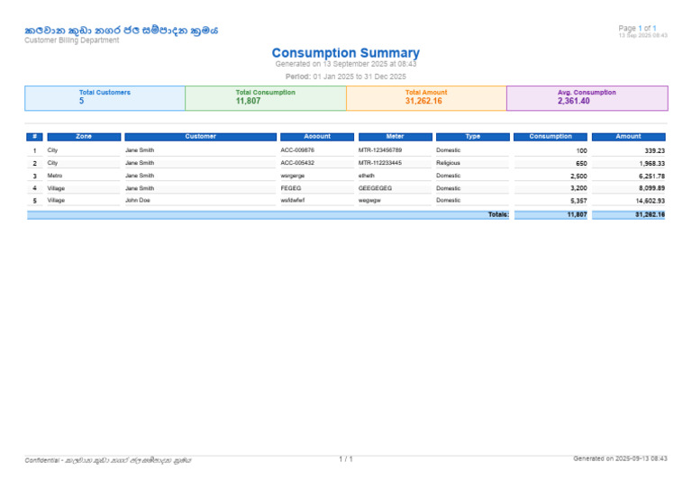 2025 Water Consumption Summary Report | PDF