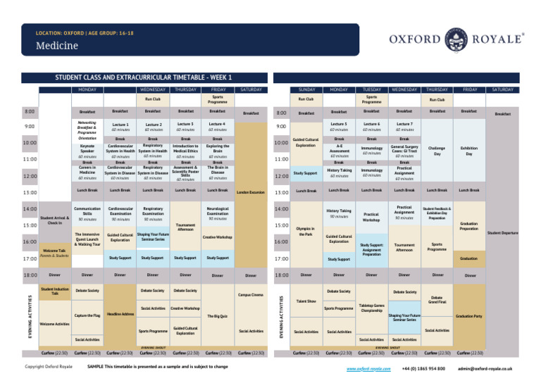 Oxford Medicine Timetable for Teens | PDF