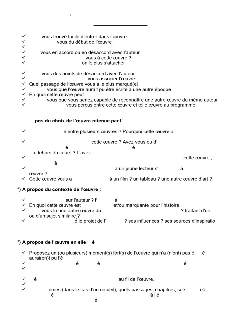 Questions pour l'oral de l'EAF en français | PDF