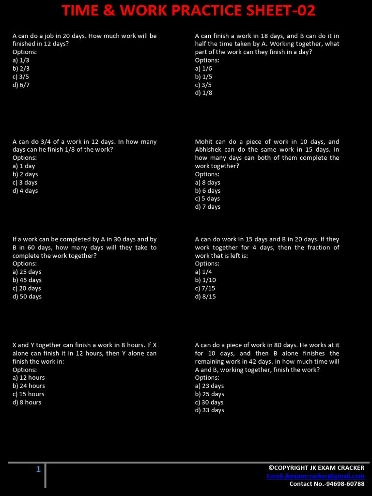 Time and Work Practice Problems | PDF