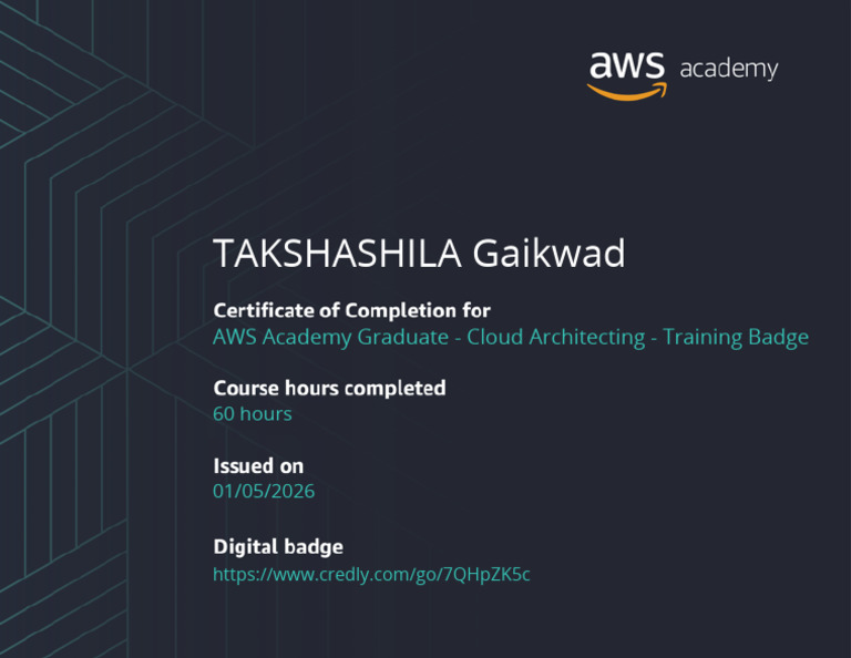 AWS Academy Graduate Cloud Architecting Training Badge Badge20260114-32 ...