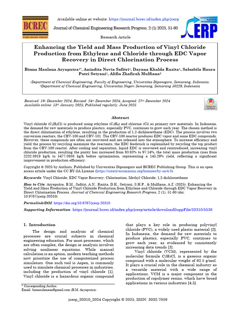 Vinyl Chloride Production Optimization | PDF | Polyvinyl Chloride ...
