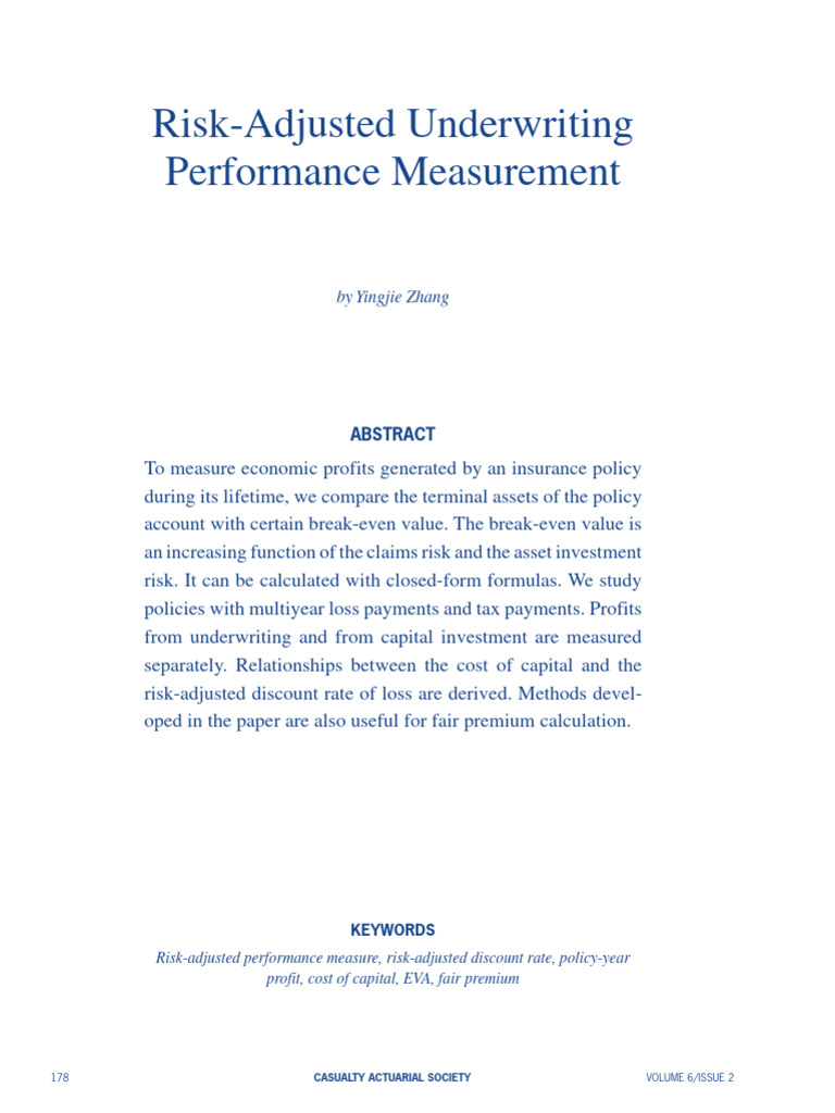Risk-Adjusted Underwriting Metrics | PDF | Insurance | Discounting