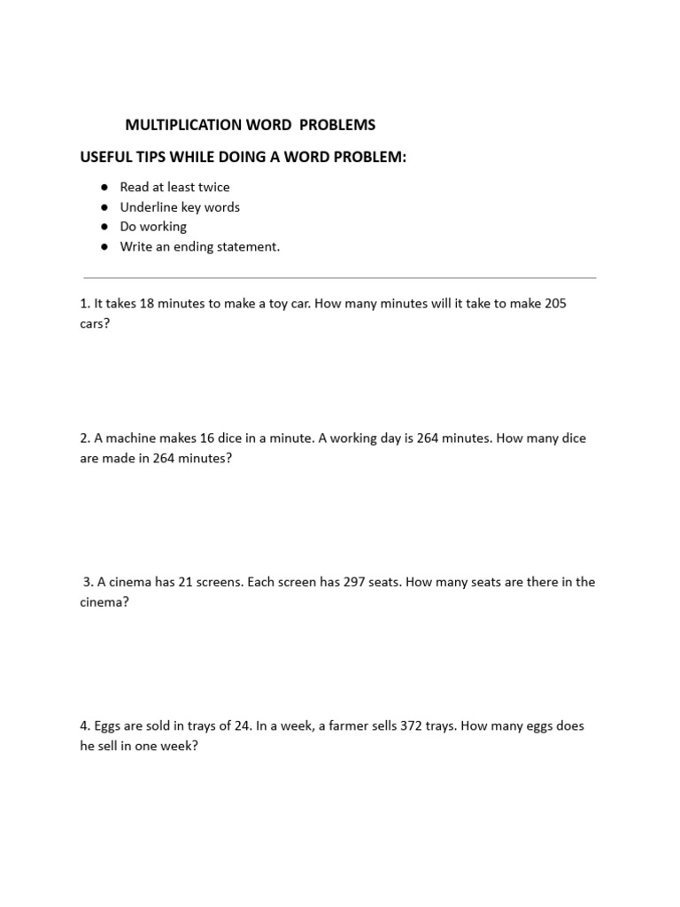 Multiplication Word Problems Guide | PDF