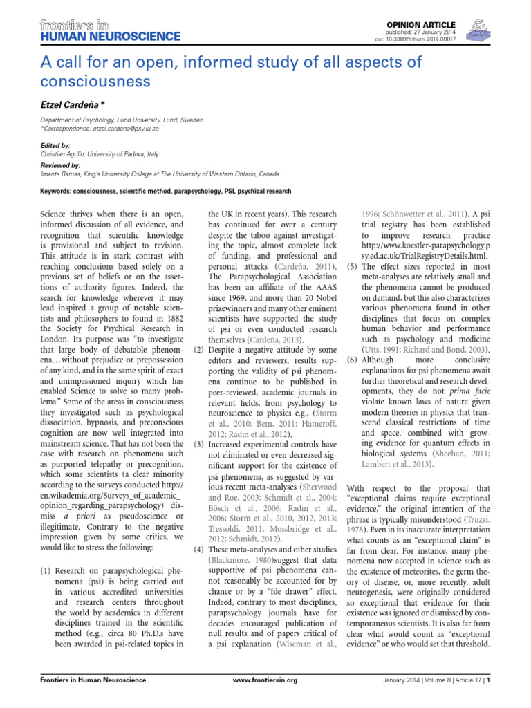 Open Inquiry into Consciousness Research | PDF | Parapsychology | Science