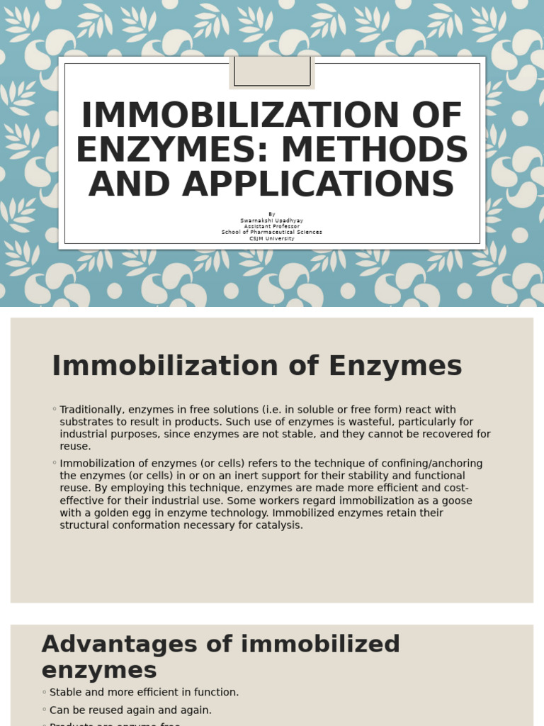 Enzyme Immobilization Techniques & Benefits | PDF | Enzyme | Adsorption