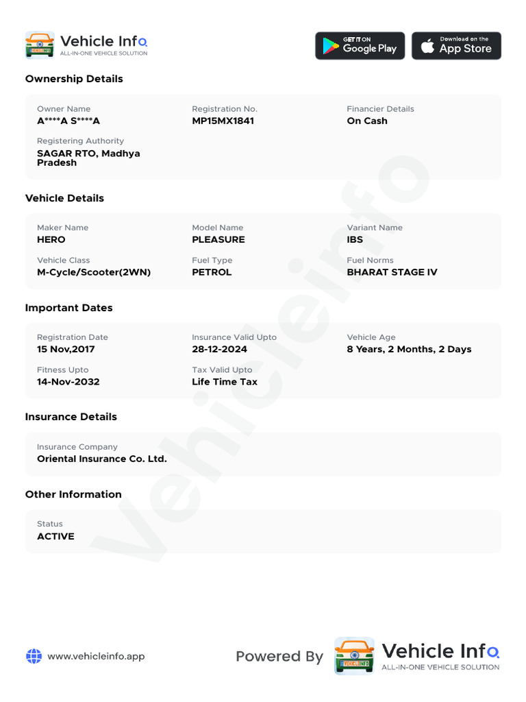 Vehicle Ownership and Details Report | PDF