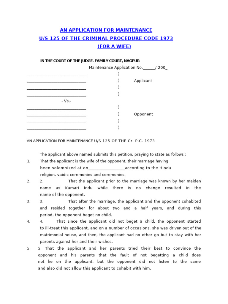 Maintenance Application for Wife U/S 125 | PDF