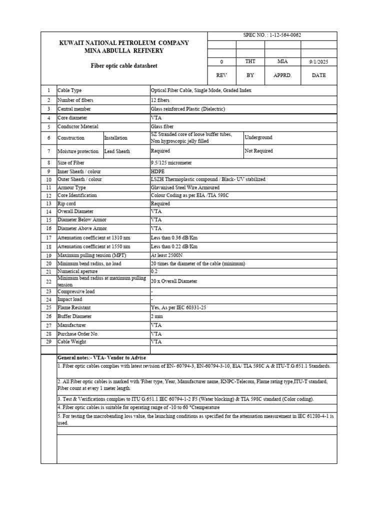 Fiber Optic Cable Specifications Guide | PDF | Optical Fiber | Materials
