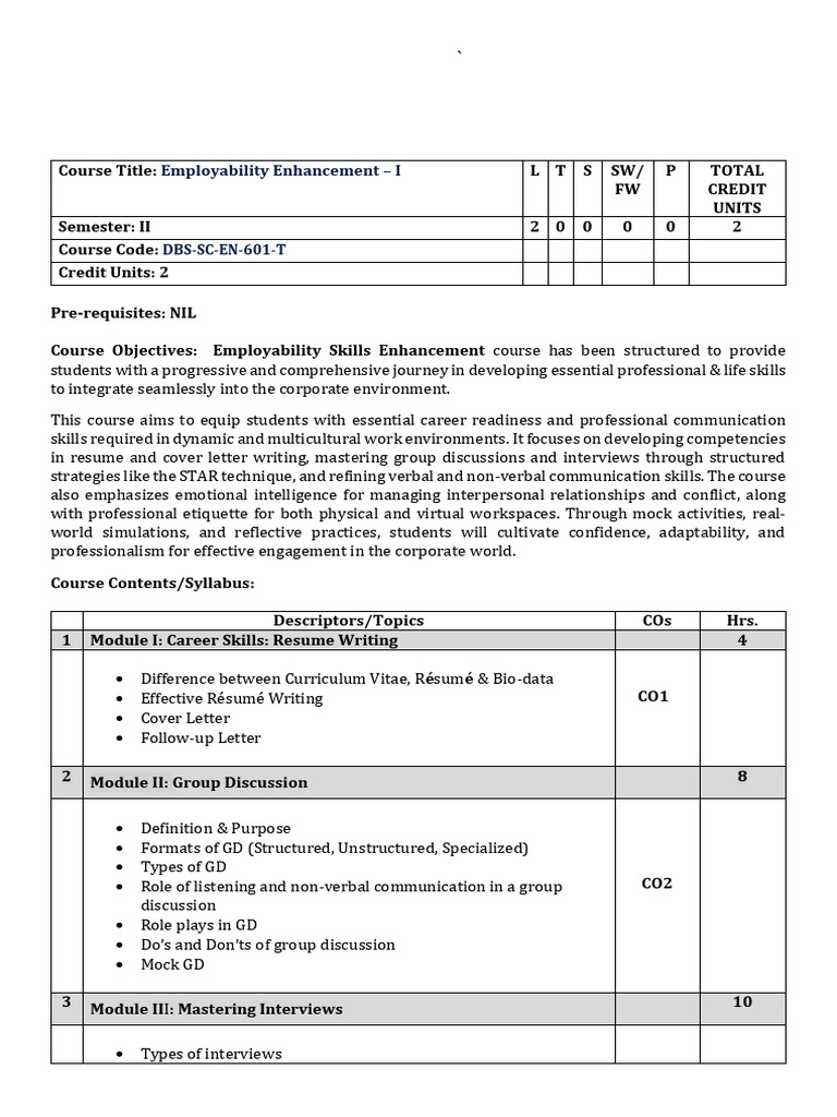 Employability Skills Enhancement Course | PDF | Leadership | Artificial ...