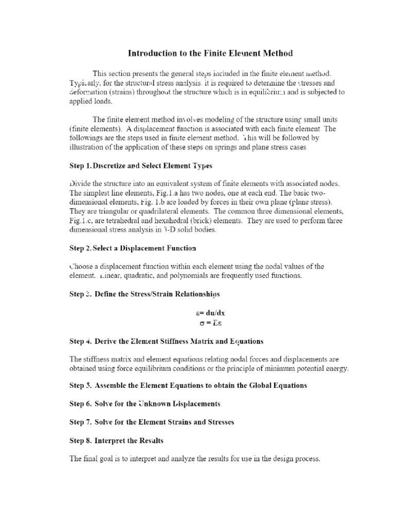 Stiffness (Displacement) Method in Finite Element Analysis | PDF