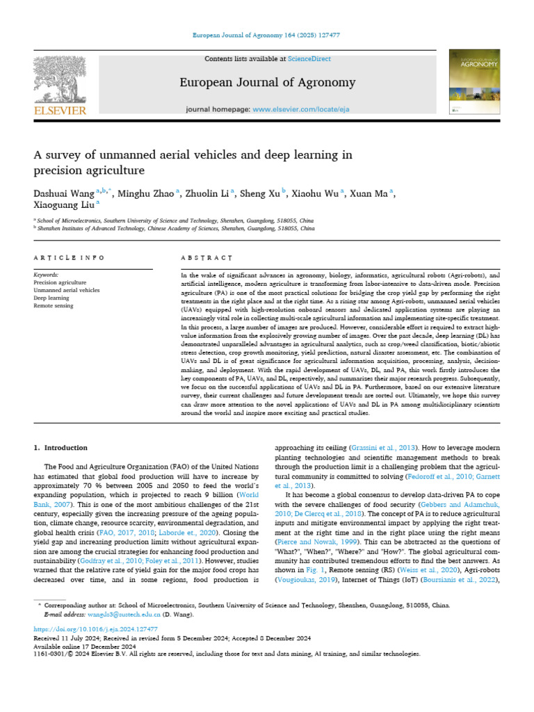 UAVs and Deep Learning in Precision Agriculture | PDF | Wireless Sensor ...