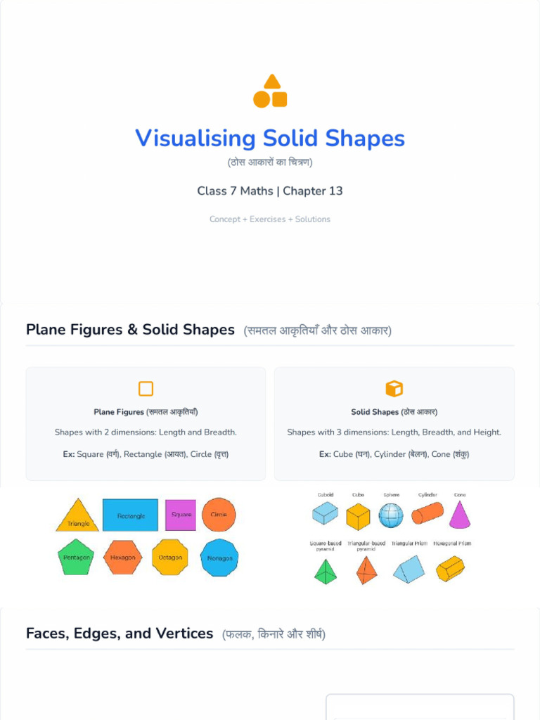 Maths Class 7 - Visualising Solid Shapes (Hindi Medium Compatible) .PDF ...