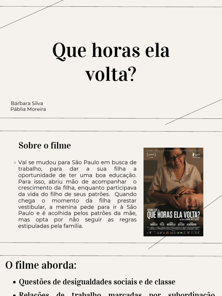 Análise do Filme "Que Horas Ela Volta" | PDF | Desigualdade social ...
