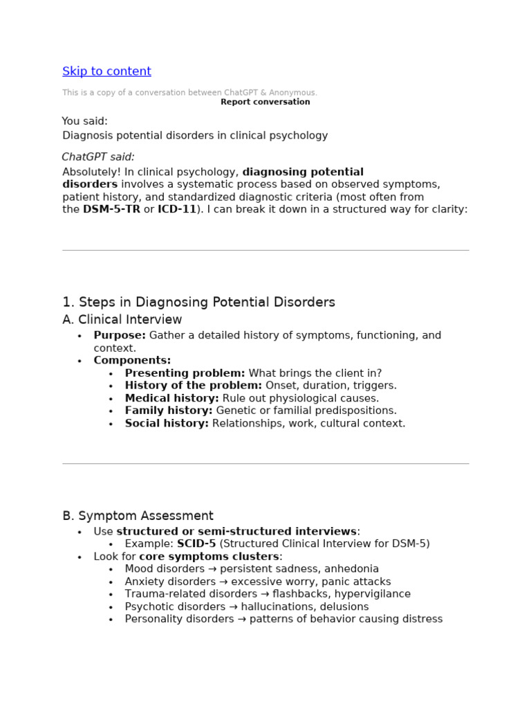 Clinical Psychology Disorder Diagnosis Guide | PDF | Mental Disorder ...