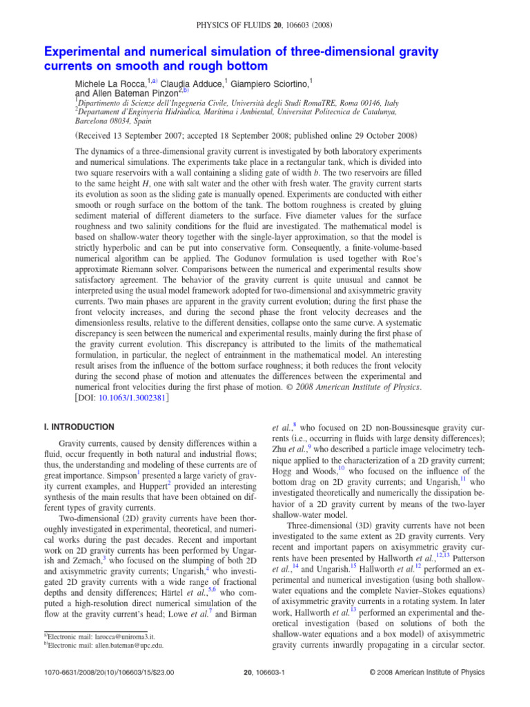 3D Gravity Currents: Experiments & Simulations | PDF | Eigenvalues And ...