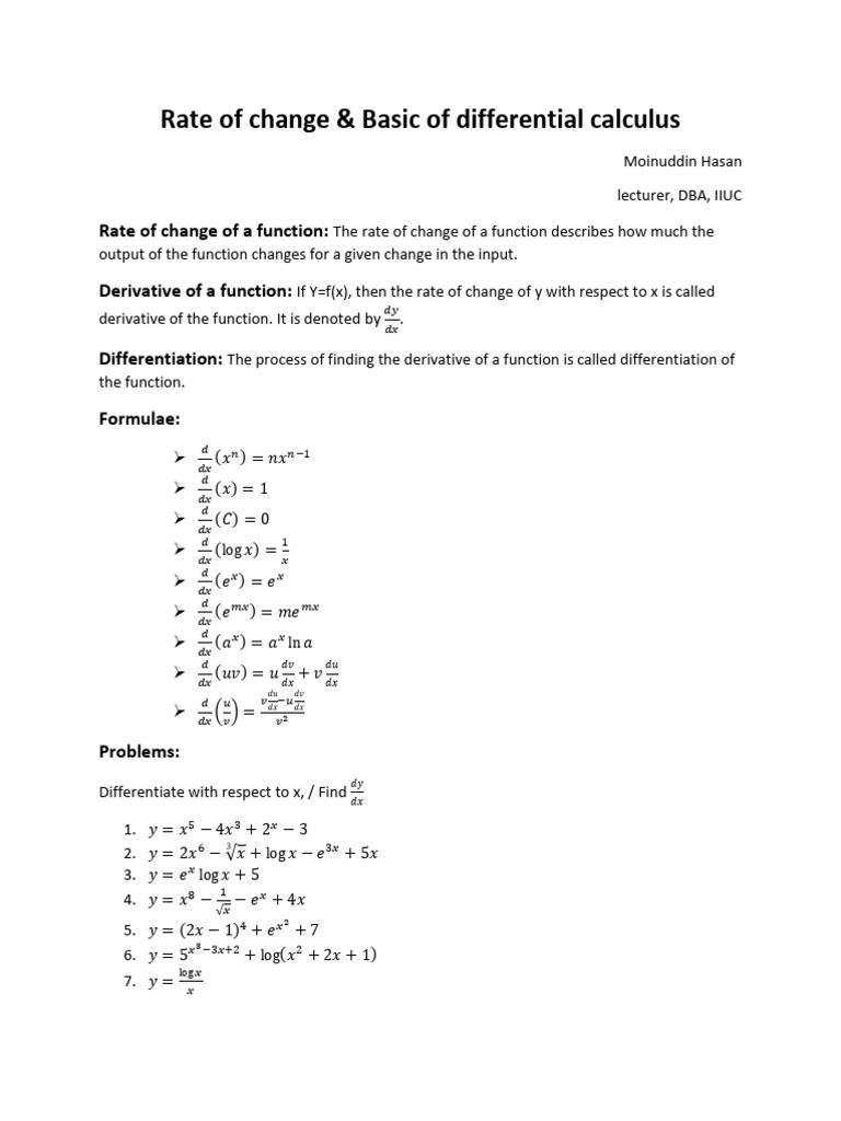 Differential Calculus: Rate of Change Basics | PDF | Derivative ...