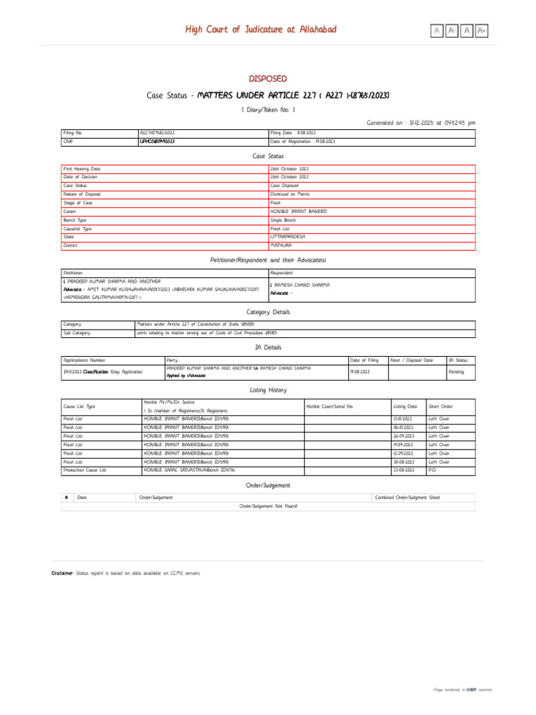 Allahabad High Court Case A227/2023 Disposed | PDF | Judiciaries ...
