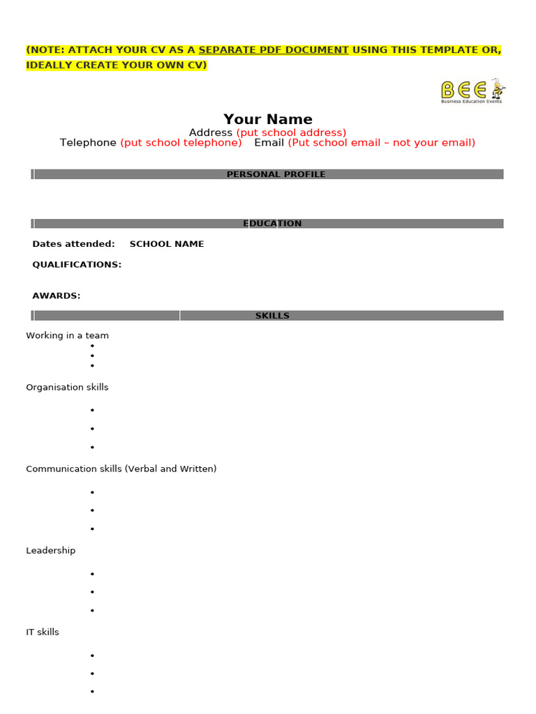 CV Template for Job Applications | PDF