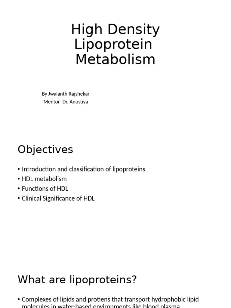HDL Metabolism and Clinical Significance | PDF | Lipoprotein | High ...