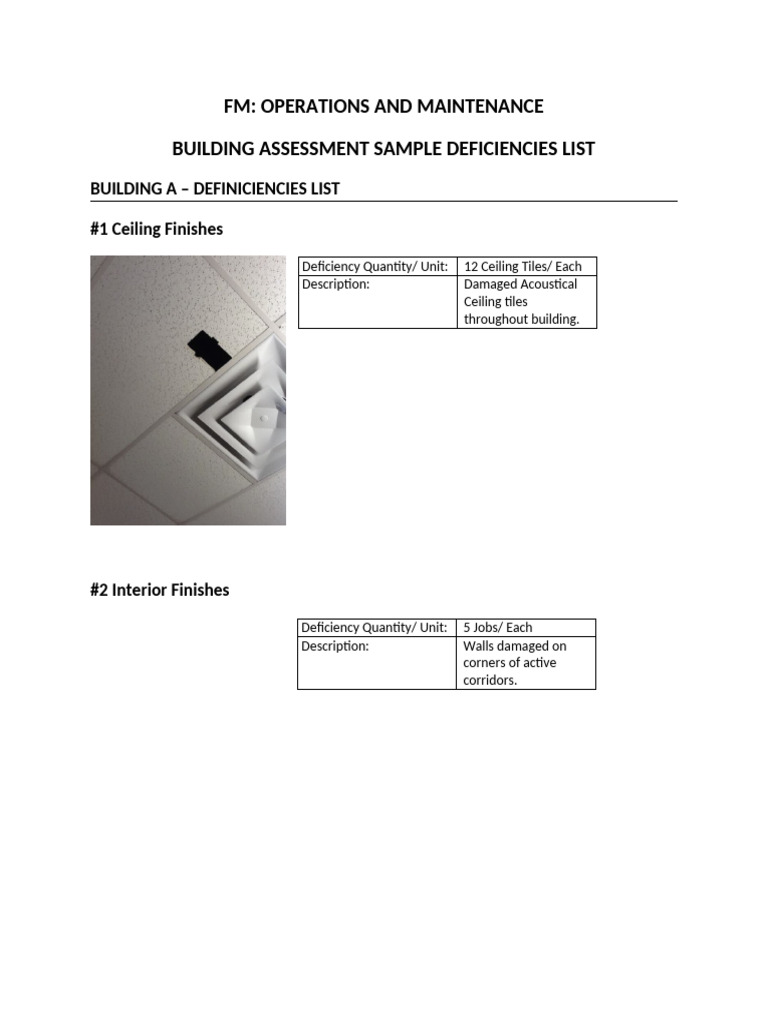 Building Assessment Deficiencies List | PDF | Wall | Building Materials