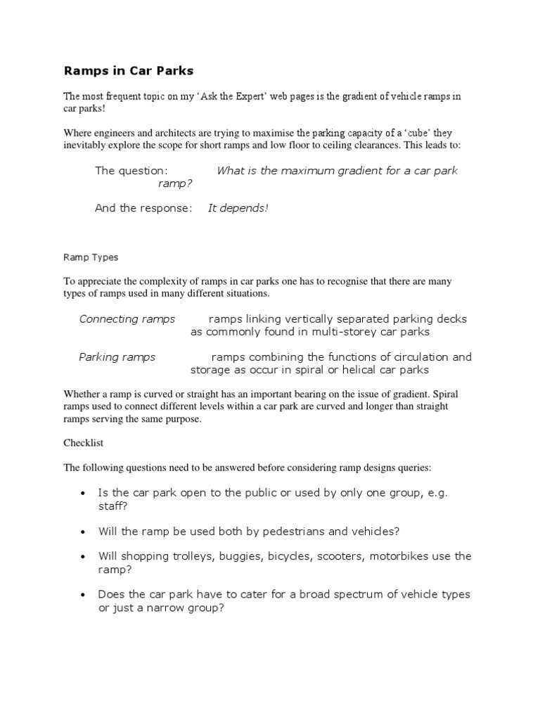 Car Park Ramp Design Guidelines | PDF | Slope | Parking Lot