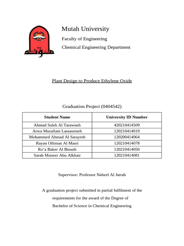 Ethylene Oxide Production Design Project | PDF | Chemistry