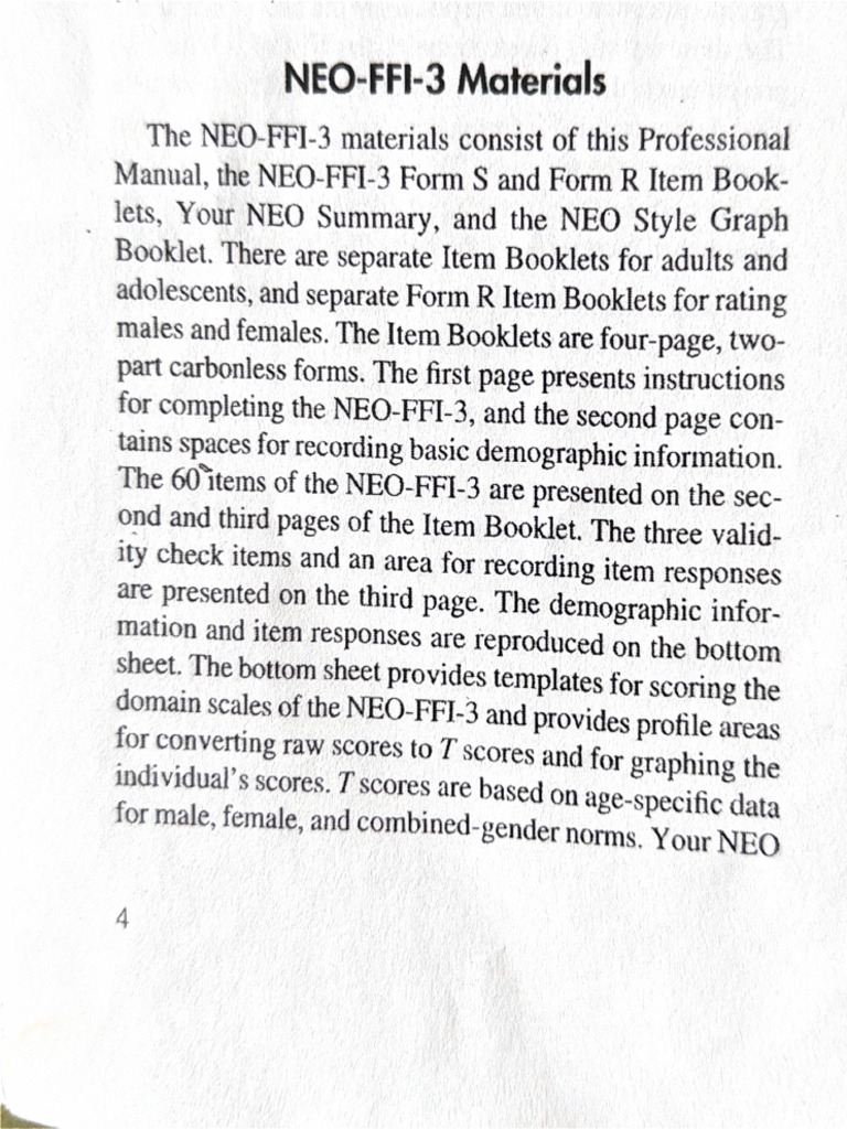 NEO FFI 3 Materials | PDF