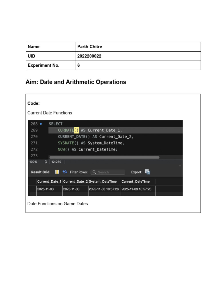 SQL Date and Arithmetic Functions Explained | PDF