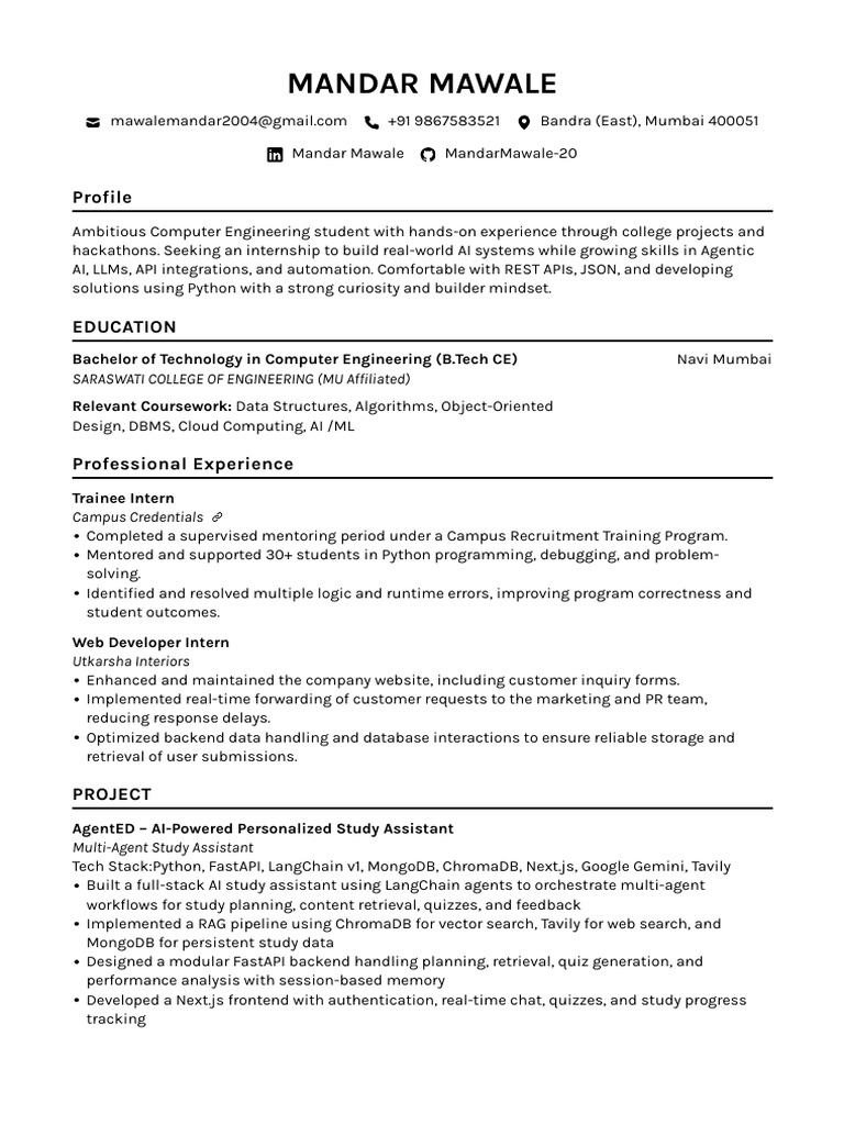AI-Focused Computer Engineering Resume | PDF | Artificial Intelligence ...