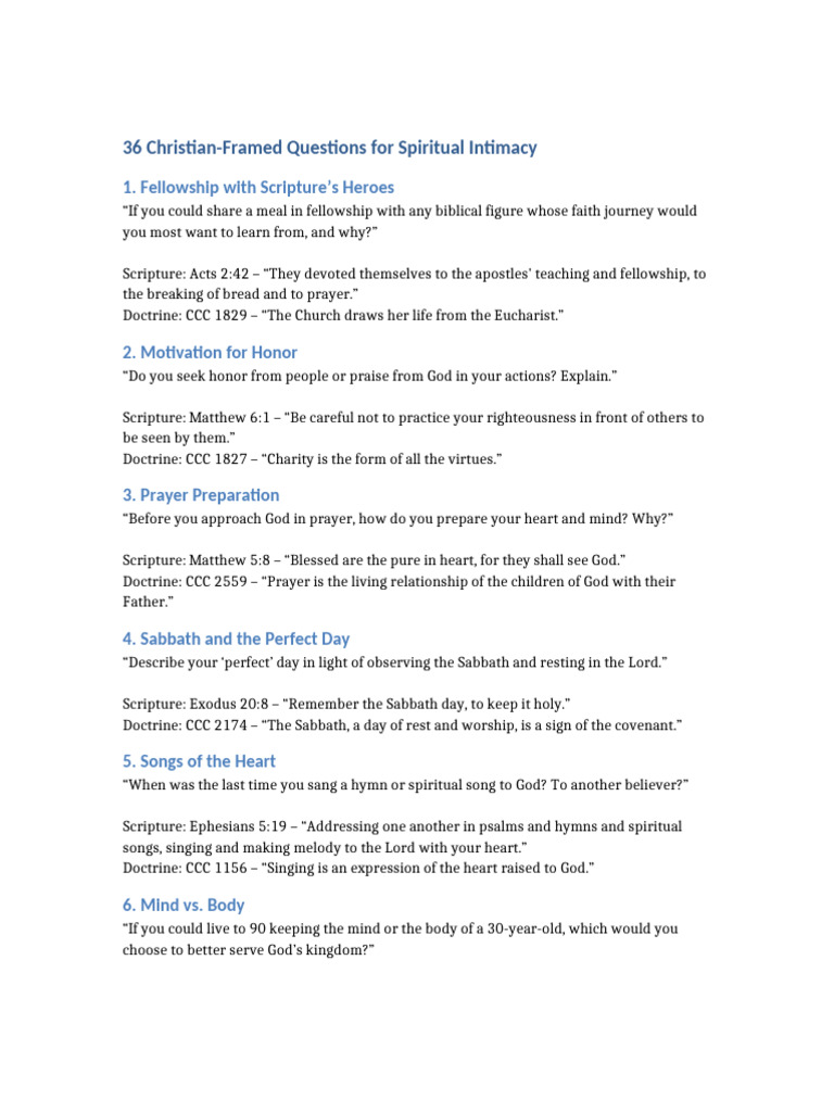 36 Questions for Spiritual Intimacy | PDF | Grace In Christianity ...
