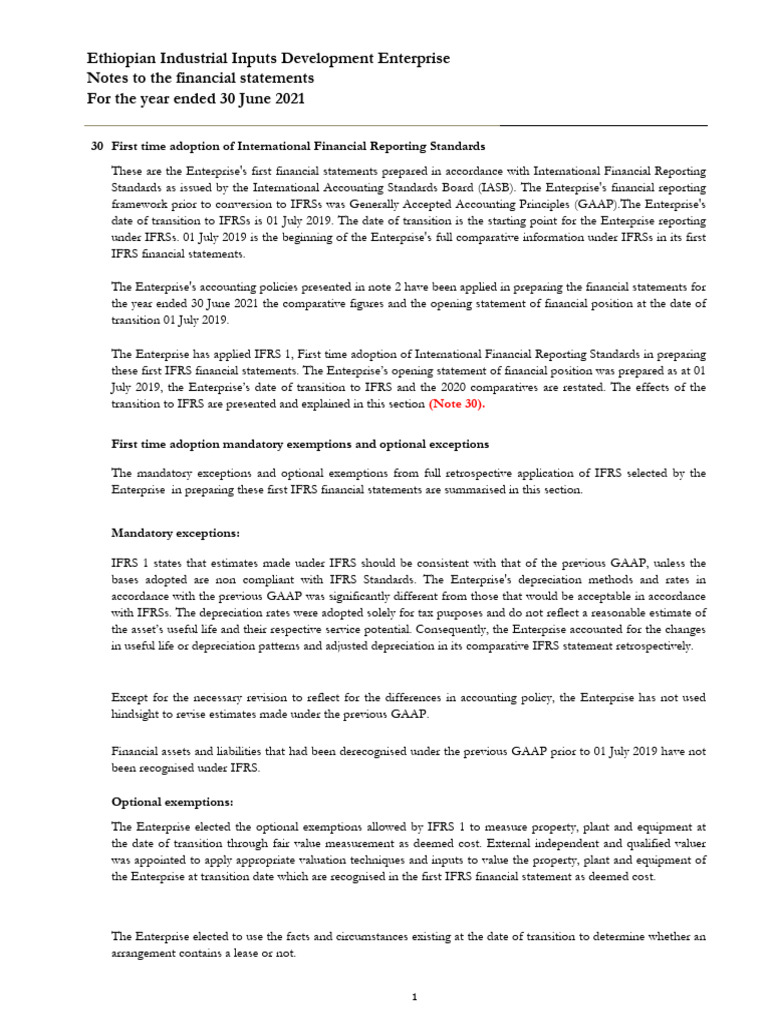 IFRS Transition Financial Statements 2021 | PDF | International ...